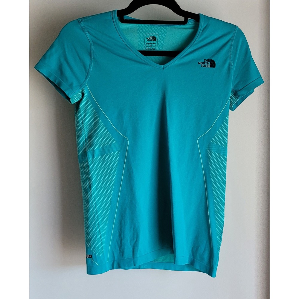 The North Face T-Shirt Women S Teal V-Neck Short Sleeve Athletic Tee Top - Picture 1 of 6